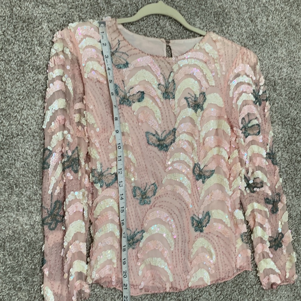 Vintage Pink and Cream Sequin Blouse - Picture 6 of 7